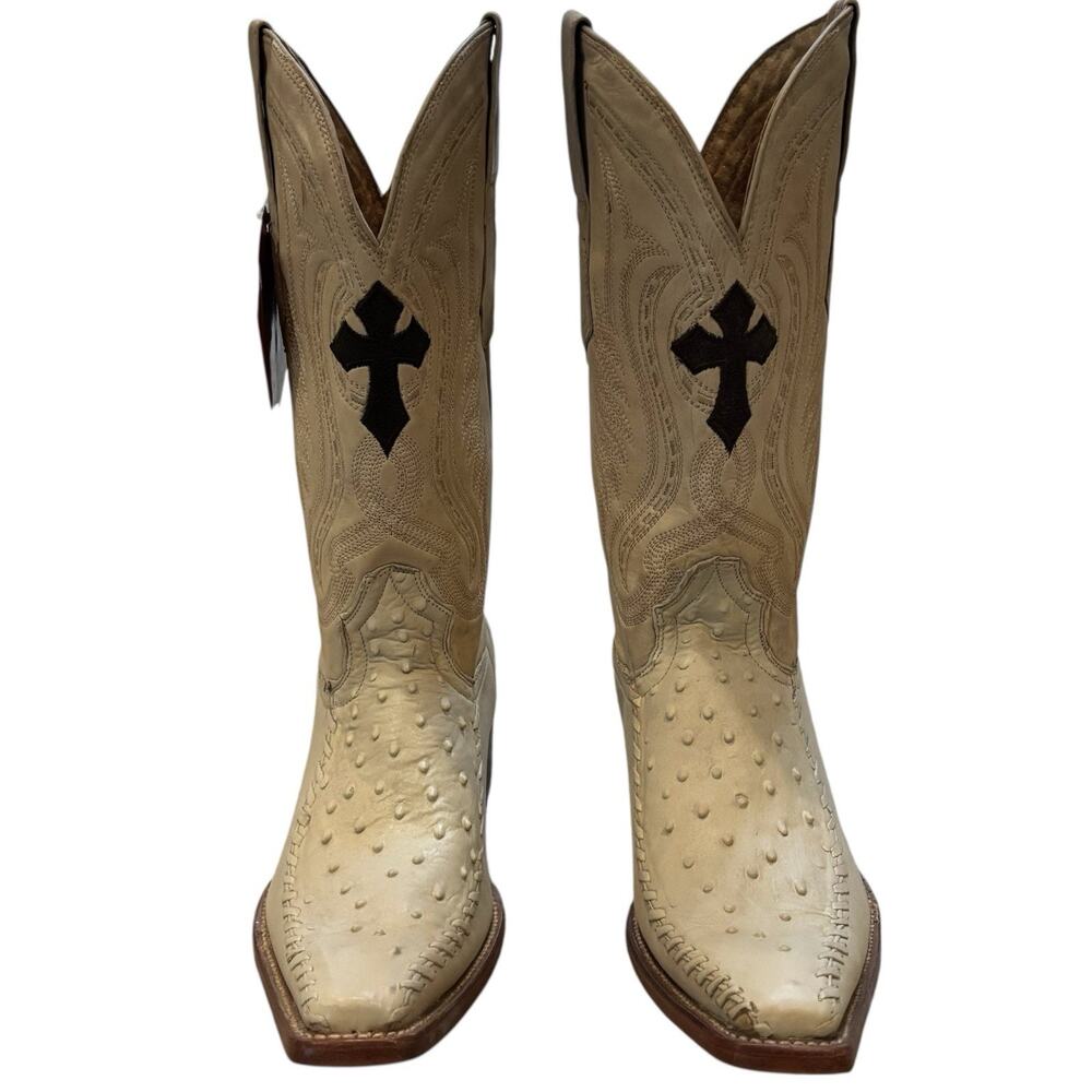 Vintage Aguila Real Ostrich Leather Cowboy Boots US 10 Exotic Pointed Toe Cream